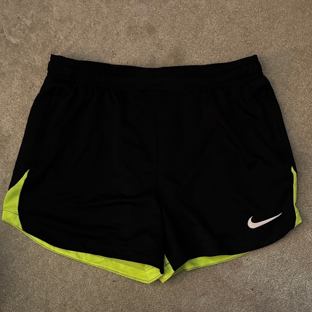 Nike Black and Lime Green Sports Shorts